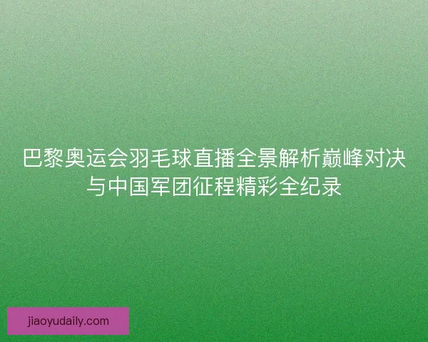巴黎奥运会羽毛球直播全景解析巅峰对决与中国军团征程精彩全纪录